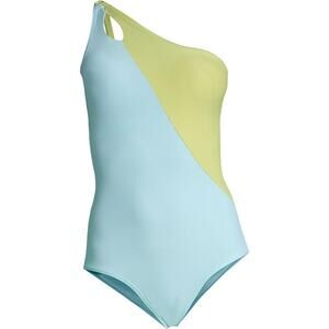 New Lands End Swimsuit Chlorine Resistant Tummy Control 1 Shoulder 16 Aqua Lemon